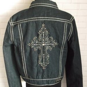 Women's Denim Jacket with Cross Print on Back